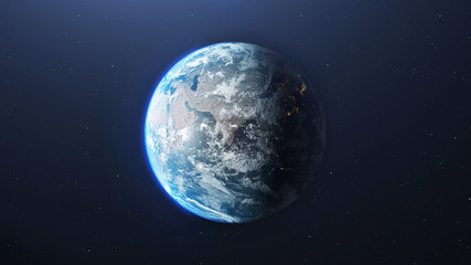 earth from space with city lights in the night part , 3d rendering of planet earth, elements of this