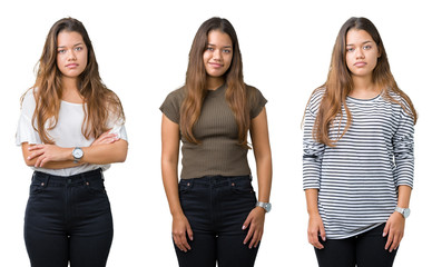 Sticker - Collage of beautiful young woman over isolated background Relaxed with serious expression on face. Simple and natural looking at the camera.