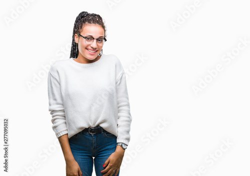 Young Braided Hair African American Girl Wearing Glasses And