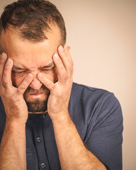 Worried man gesturing with hands