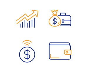 Wall Mural - Contactless payment, Demand curve and Salary icons simple set. Money wallet sign. Financial payment, Statistical report, Diplomat with money bag. Finance set. Linear contactless payment icon. Vector