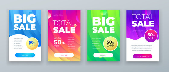 Wall Mural - set of dynamic modern fluid sale banner for social media stories, web page, mobile phone. sale banne