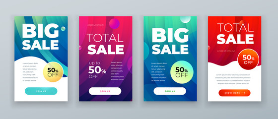 Wall Mural - Set of dynamic modern fluid sale banner for social media stories, web page, mobile phone. Sale banner template design special offer set. Eps10 vector.