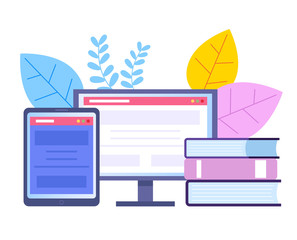 Wall Mural - Online internet courses tutorial web education concept. Vector flat cartoon design graphic illustration