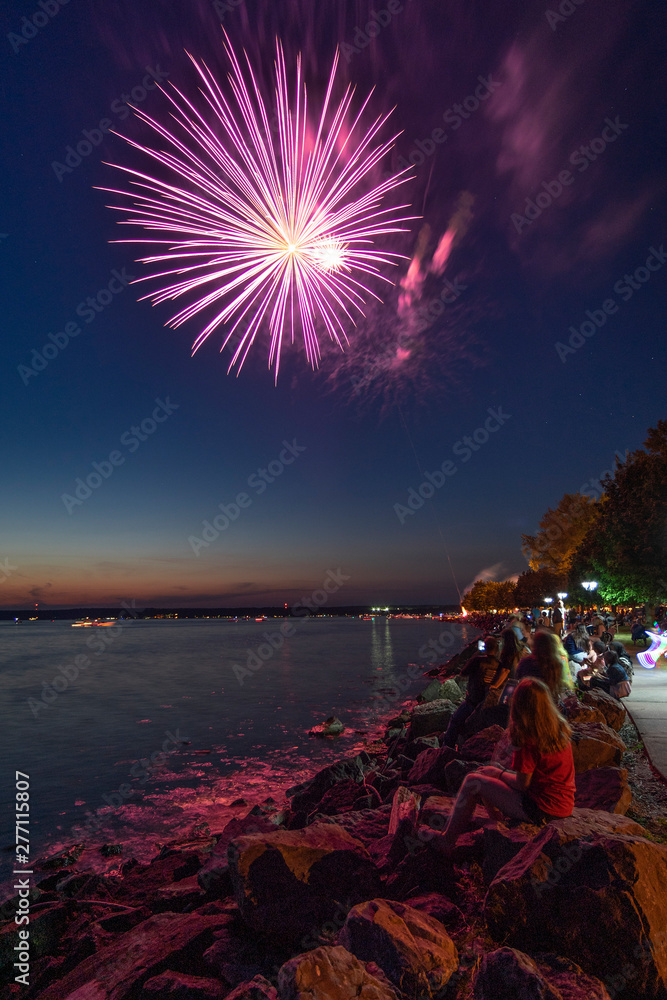 Fireworks and Celebration of the Independence at Sylvan Beach of Oneida Lake in Upstate New York.