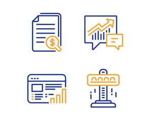 Wall Mural - Web report, Financial documents and Accounting icons simple set. Attraction sign. Graph chart, Check docs, Supply and demand. Free fall. Technology set. Linear web report icon. Colorful design set