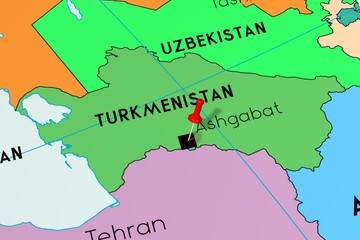 Turkmenistan, Ashgabat - capital city, pinned on political map