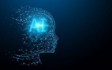 ai - artificial intelligence. ai digital brain. robotics concept. human face made from polygon. illu