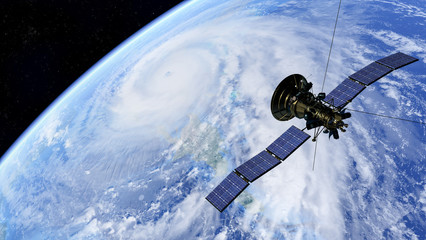 Wall Mural - satellite over a big hurricane .elements of this image are furnished by nasa.3d illustration