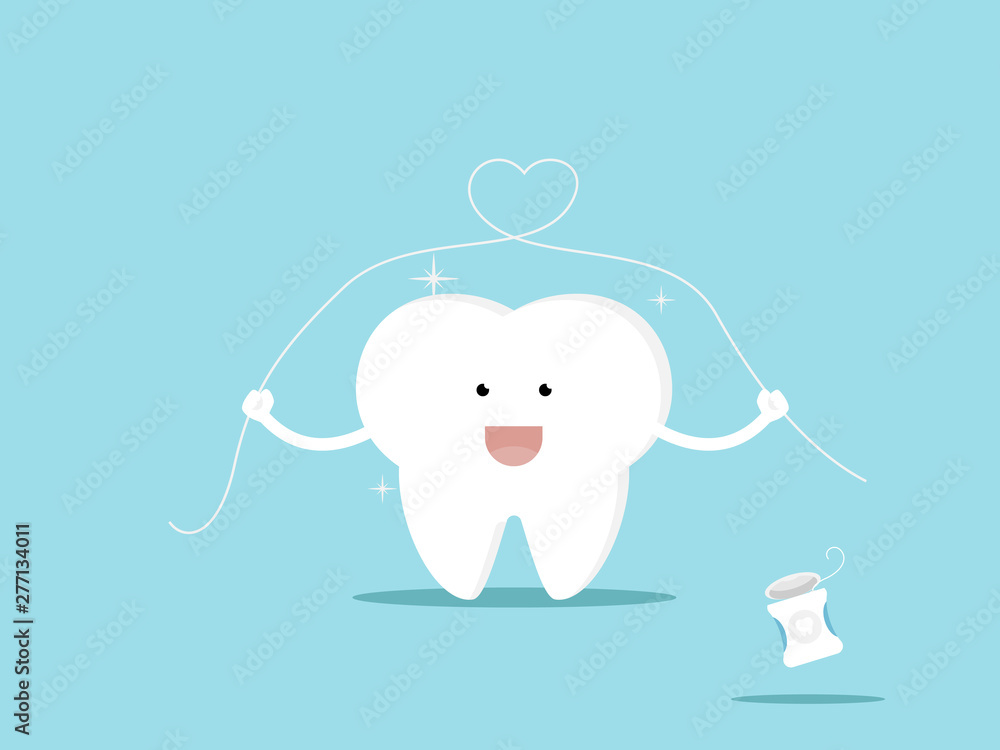 tooth and dental floss cartoon vector illustration Stock Vector | Adobe ...