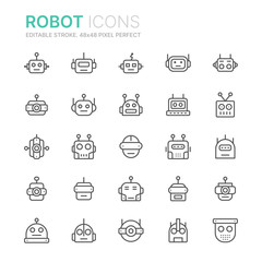 Collection of robots line icons. 48x48 Pixel Perfect. Editable stroke