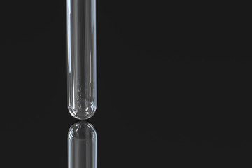 Chemical test tube in the dark lab, 3d rendering.