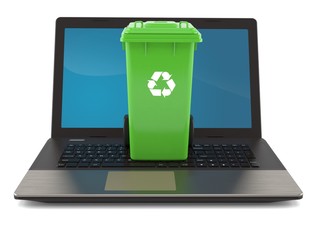 Sticker - Dustbin with laptop isolated