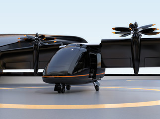 Wall Mural - E-VTOL passenger aircraft waiting for takeoff from airport. Solar panel mounted on the wings. Urban Passenger Mobility concept. 3D rendering image.