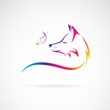 Vector Of Fox Head And Butterfly On White Background. Wild Animals. Easy Editable Layered Vector Illustration.