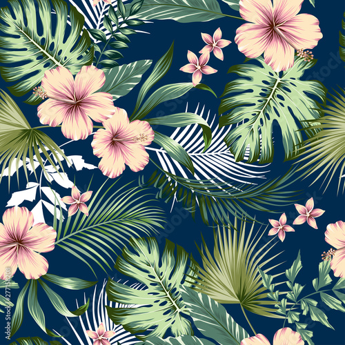 wektor-bez-szwu-botaniczny-tropikalny-wzor-z-kwiatami-kwiatowy-wzor-bujnych-lisci-z-liscmi-monstera-palmami-areca-palmami-wachlarzowymi