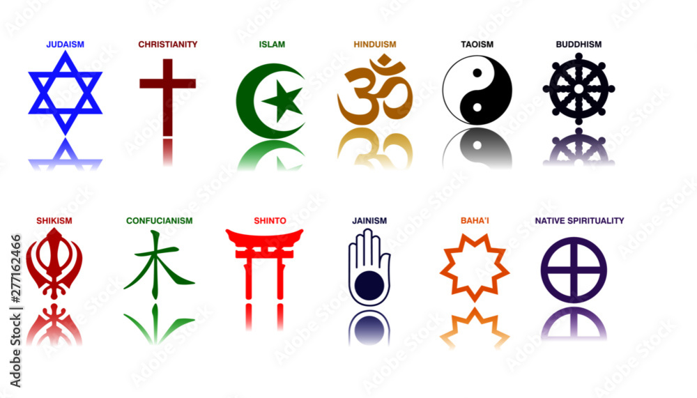 world religion symbols colored signs of major religious groups and religions. easy to modify - obrazy, fototapety, plakaty 
