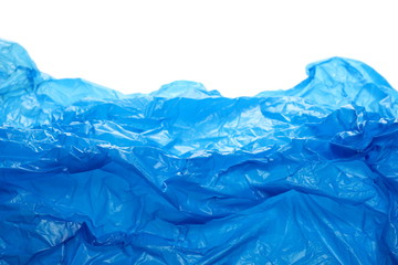 Blue plastic bag isolated on white texture and background