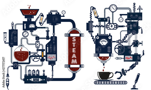 Foto  steampunk machinery engineer robotic composition fantastic device isolated