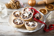 Homemade Festive Mince Pies On White Plate