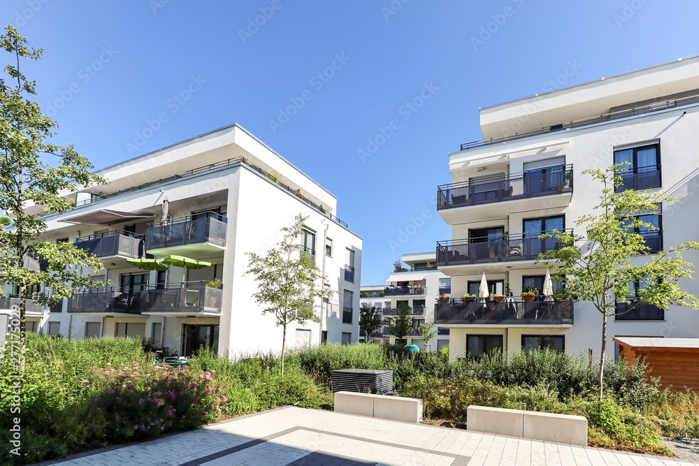 Residential area with apartment buildings in the city - obrazy, fototapety, plakaty 