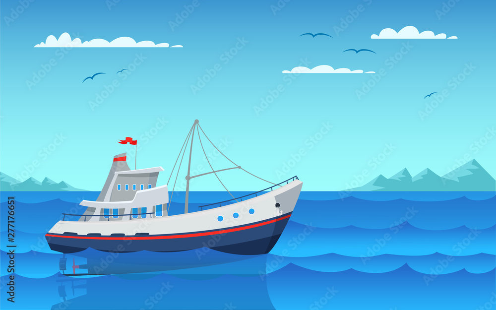 Modern fishing boat flat vector illustration Stock Vector | Adobe Stock