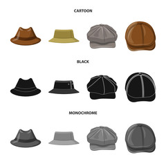 Wall Mural - Vector illustration of headgear and cap icon. Set of headgear and accessory stock symbol for web.