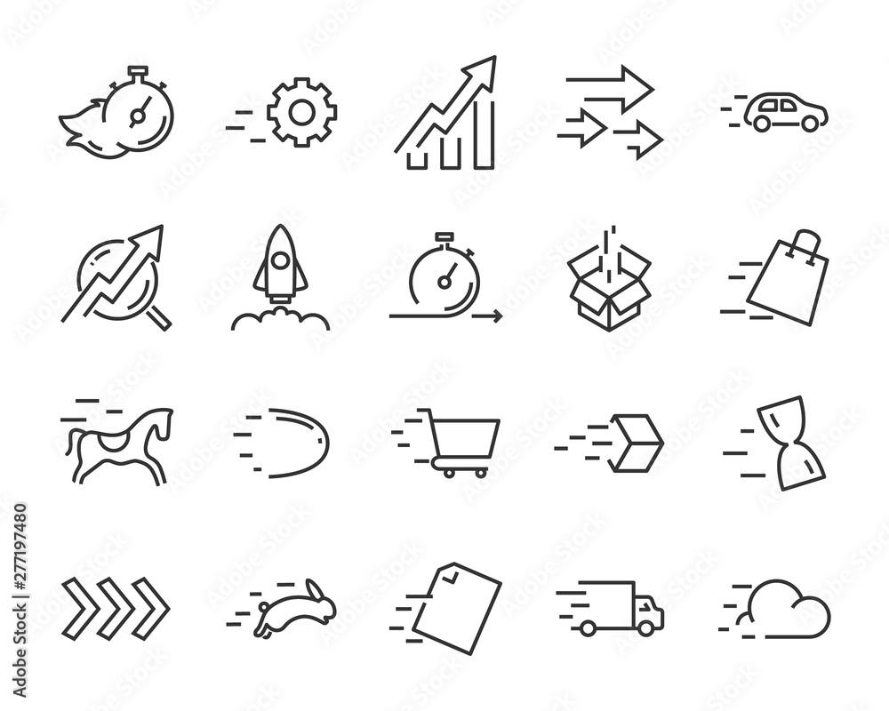 set of speed icons, such as fast, sending, accelerate, rising Stock ...