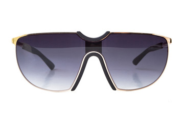 Poster - Black rectangular sunglasses with thin golden frame, Front View