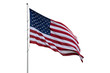 United States flag on a pole waving isolated on white background.