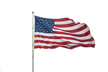 Sticker - United States flag on a pole waving isolated on white background.