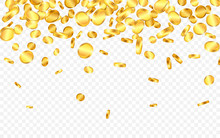 Falling From The Top A Lot Of Gold Coins On Transparent Background. Vector Illustration