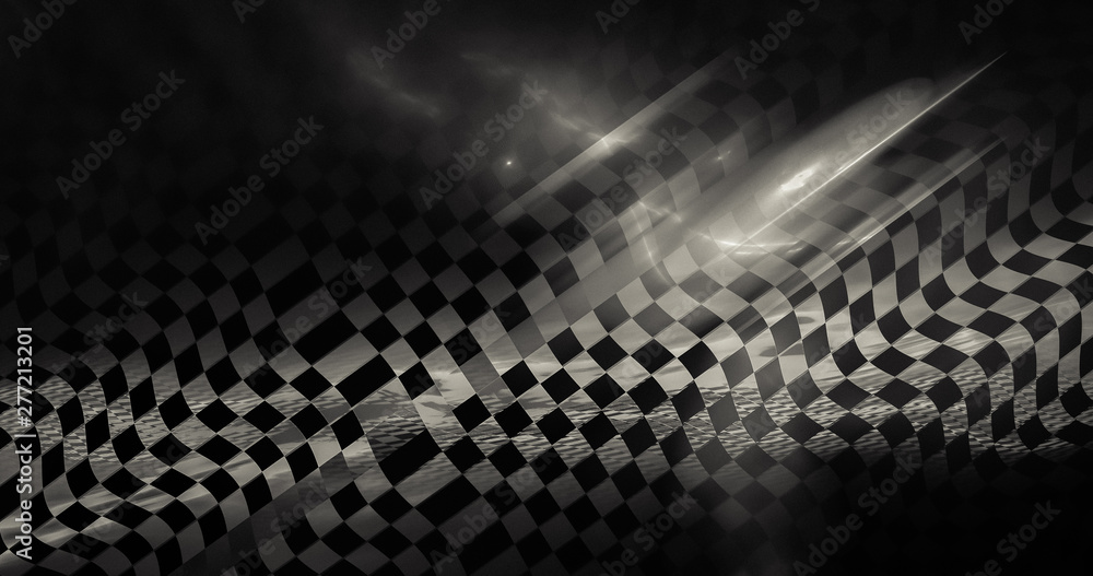 Interesting geometric background with elements of checkered flag. shiny rally texture  - obrazy, fototapety, plakaty 