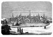 Print of the 15th century of Lubeck German city of the Hanseatic League  major port on the Elbe river