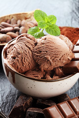 Wall Mural - Chocolate coffee ice cream ball in a bowl. ice cream scoop