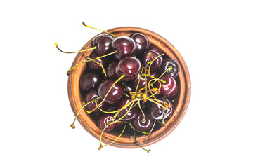 Poster - Plate with fresh sweet cherries on isolated on white background.