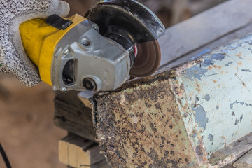 Close up old Metal rusty with metal grinder