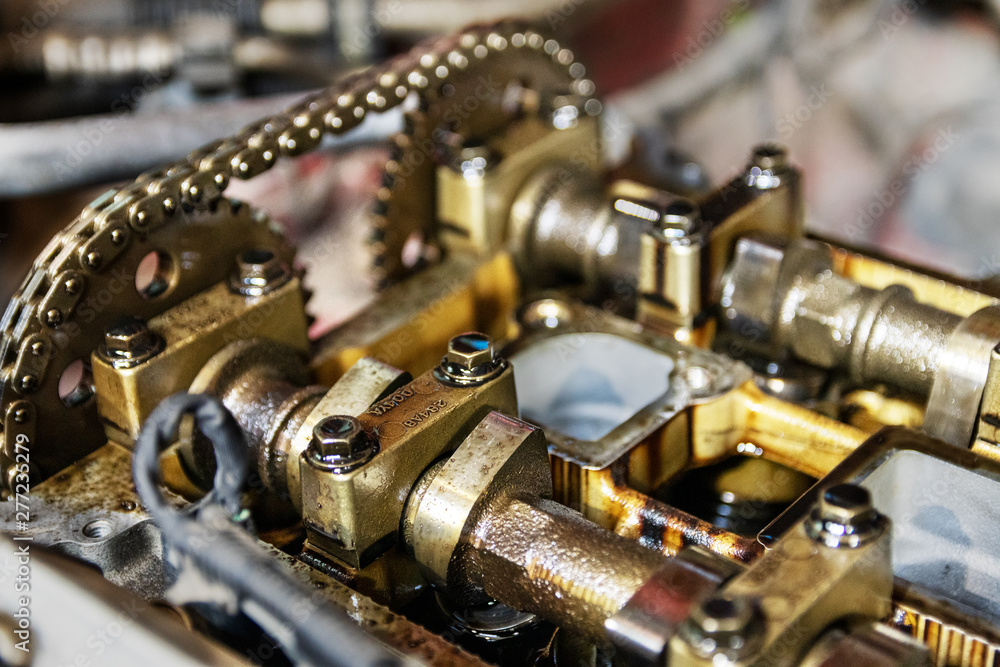 The timing chain, timing mechanism, engine repair. Stock Photo | Adobe ...