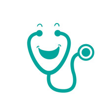 Cute Smiling Stethoscope, Smiley Clinic And Cardiology Pictogram. Vector Illustration Isolated On White Background
