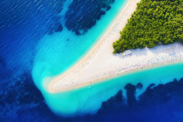 Wall Mural - Croatia, Hvar island, Bol. Aerial view at the Zlatni Rat. Beach and sea from air. Famous place in Croatia. Summer seascape from drone. Travel - image