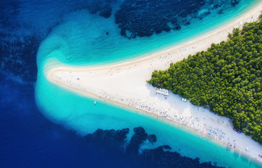 Wall Mural - croatia, hvar island, bol. panoramic aerial view at the zlatni rat. beach and sea from air. famous p