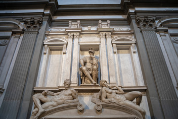 Wall Mural - Closeup view of marble sculpture by Italian artist in Medici Chapels