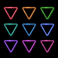 Wall Mural - neon abstract triangle. colorful glowing frame set. vintage electric symbol. burning pointer collect