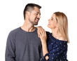 © Pixel-Shot - Portrait of happy couple in love on white background