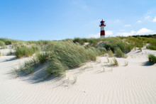 Lighthouse Red White On Dune. Sylt Island – North Germany.  