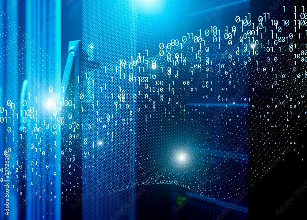 data stream binary code data on top of the lattice doors of server ...