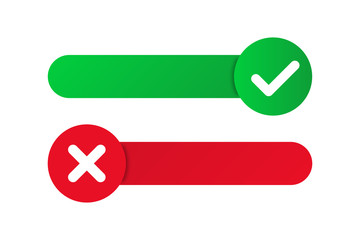 Canvas Print - green checkmark and red cross with moving place. x and v symbols for web or application.