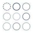 © pelikanz - Cute dark blue circle direction arrows, stars, and dots emblems icons set on white background