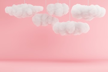 Wall Mural - Clouds Hanging on pink room background. minimal idea concept. 3D render.