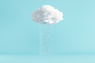 Wall Mural - Cloud floating Rain on blue room background. minimal idea concept. 3D render.